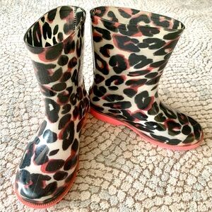 The Children's Place Leopard Print Rain Boots - Black, Red, White